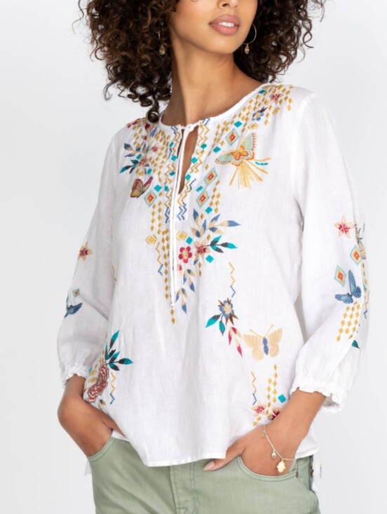 Johnny Was Tops - Johnny Was Mariposa White Linen Top.